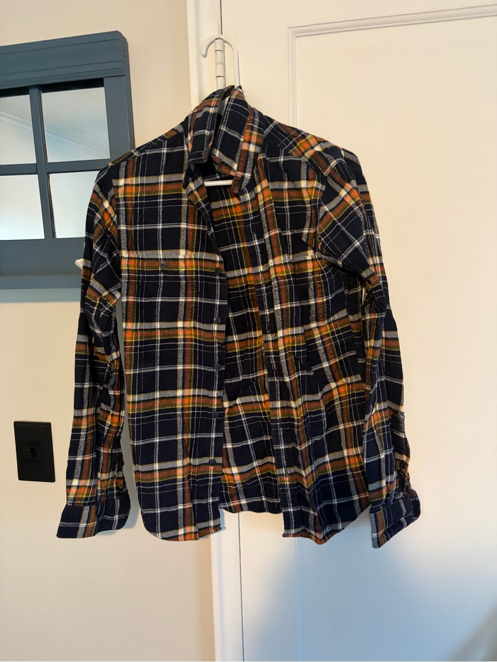 J. Crew Navy and Mustard Plaid Lightweight Shirt Jacket